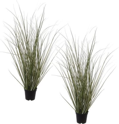 Louis Maes Pennisetum siergras kunstplant - Set van 2x stuks - zwarte pot - 50 cm - realistisch - binnenshuis