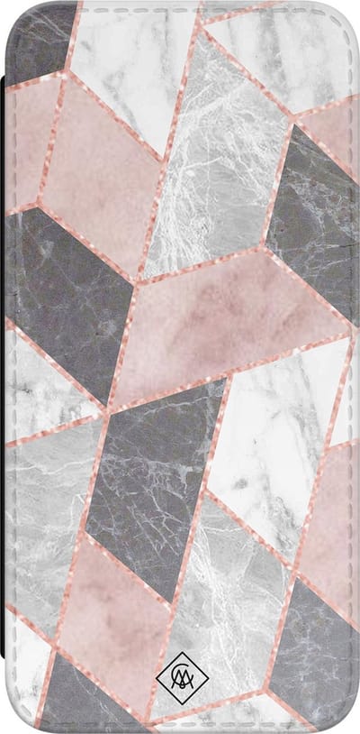 Casimoda® bookcase - Geschikt voor Samsung Galaxy A54 - Hoesje met pasjeshouder - Stone grid marmer / Abstract marble - Roze - Kunstleer