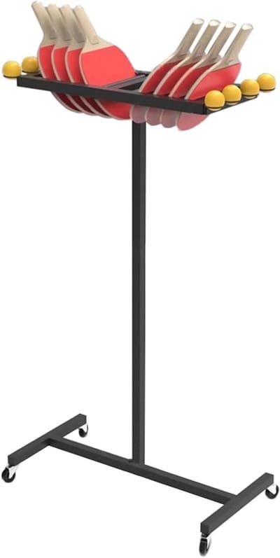 Ping Pong Paddle Opbergwagen - Tafeltennis Racket Houder - Sportartikelen Organiseren - Met Wielen - 51 cm - Zwart