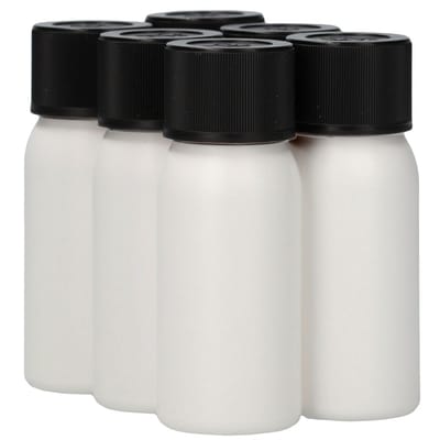 6 x 50 ml ronde fles HDPE wit + Kindveiligedop zwart - BPA Vrij - Niet Breekbaar - Plastic Flesjes Navulbaar - Met Dop - Lege Flessen - 6 stuks