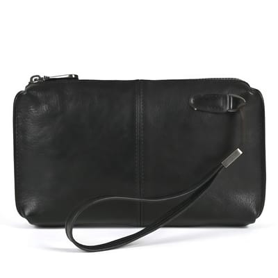 Clutch tas - Echt leer - Zacht leer - Vintage stijl - 20*12*4,5 cm - Zwart - 1 stuk