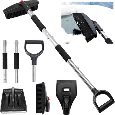 3-in-1 ijskrabber en sneeuwborstel | afneembaar en antislip gereedschap | autoruitkrabber | intrekbare wintersneeuwborstel | sneeuwkrabber voor auto's, vorstkrabber voor auto's, vrachtwagens en SUV, autoruitontdooier voor voorruit en ramen|Cyslmuk®