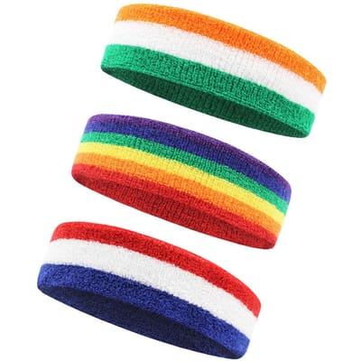 Aolikes Lot de 3 Bandeaux de Sueur Sportifs - Bandeau en Coton Éponge Athlétique Évacuant l'Humidité Adapté au Tennis Basketball Course à Pied blue