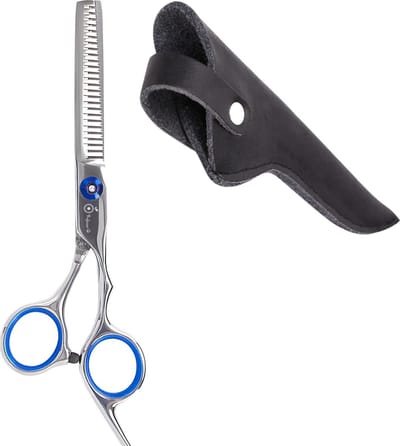 Professor Q Effileerschaar Hond – Professionele Uitdunschaar – RVS – 6 inch – Inclusief Vingerringen & Luxe Lederen Etui – 16,5 cm – Zwart