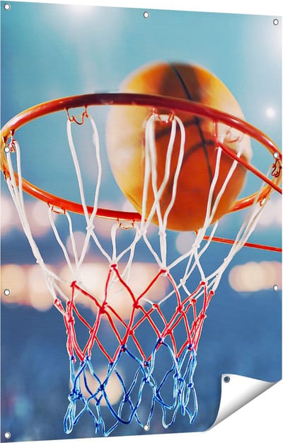 Gards Tuinposter Basketbal in Ring - Hoepel - Bord - 90x120 cm - Tuindoek - Tuindecoratie - Wanddecoratie buiten - Tuinschilderij