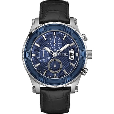 GUESS Pinnacle Blauw Roestvrij Staal Leer Heren Quartz Horloge W0673G4 blauw