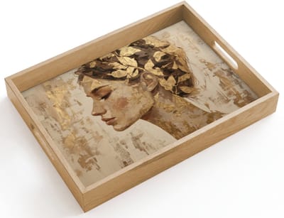 Dienblad hout 40x30 cm - Schootdienblad - Vrouw - Goud - Abstract - Textuur - Borrelplank rechthoek - Plateau dienbladen