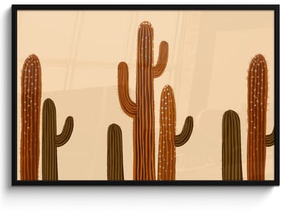 Poster in lijst - Fotolijst 120x80 cm - Posters - Cactus - Woestijn - Zand - Bruin - Posterlijst zwart - Decoratie - Wanddecoratie woonkamer - Muurdecoratie slaapkamer