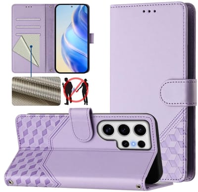 Voor Samsung Galaxy S24 Ultra 5G Honingraat Embossing RFID Leren Telefoonhoesje (Lichtpaars)