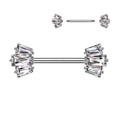 Tepelpiercing PVD 5 Baguette prong-set crown ends 1.6x14 - zilver - LMPiercings