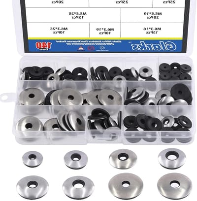 140-delige set EPDM gecoate RVS afdichtringen in 8 maten voor schroeven #4, #5 en #6, ideaal voor diverse toepassingen