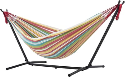 Vrijstaande hangmat - Schommelbed Hangmat met standaard - Buiten ontspannen - Gestreept canvas - 300 kg capaciteit - Gekleurd
