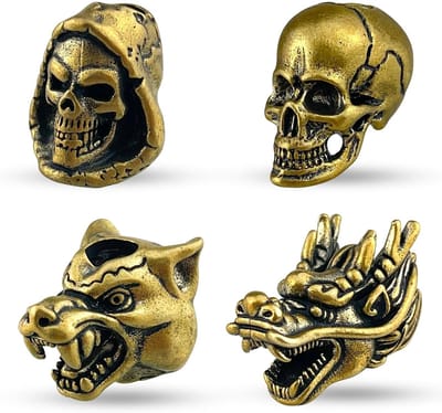 Viking Baard Kralen van Messing - 4 Stuks Paracord Accessoires voor Haar en DIY Projecten met Skulls en EDC Mes Kralen