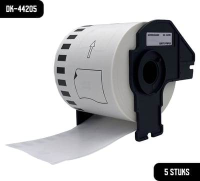 DULA Brother Compatible DK-44205 - Doorlopende labelrol - 5 rollen - 62 mm x 30,48 m - Zwart op wit - Papier - Verwijderbaar