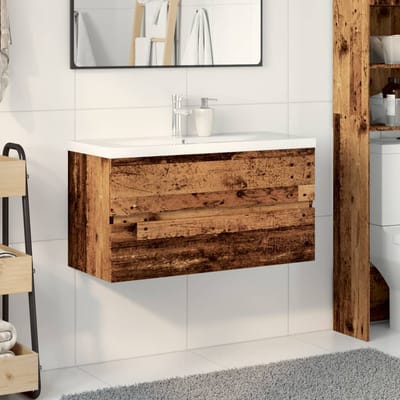 vidaXL - Wastafelkast - met - ingebouwde - wasbak - oud - houtkleurig