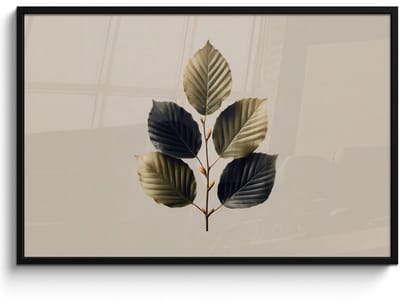 Poster in lijst - Fotolijst 120x80 cm - Posters - Beukenbladeren - Bruin - Groen - neutraal - Posterlijst zwart - Decoratie - Wanddecoratie woonkamer - Muurdecoratie slaapkamer