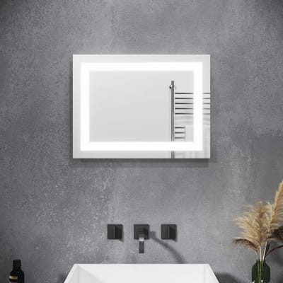 Badkamerspiegel met Verlichting - Anti-Condens, Wandspiegel met Aanraakschakelaar, 80 x 60 cm