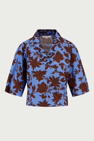 Zomerse Top Ikat print Bruin-Blauw Zusss