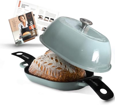 Geglaceerd Gietijzeren Pan - Broodbakpan Stoofpan - Ambachtelijk Brood Bakken - Optimale Stoomcirculatie - 5.5 Liter Inhoud - Zeewit