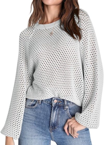 Pullover met gehaakt visnet ontwerp - Ronde hals - Lichtgewicht - Ademend - Vrouwelijk - Elegant design - Trui