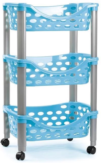 Plasticforte Keukentrolley/roltafel - 3-laags - kunststof - blauw - 40 x 65 cm
