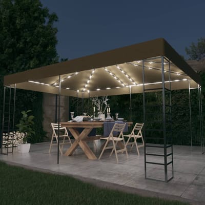 vidaXL - Prieel - met - LED-lichtslinger - 3x4 - m - taupe