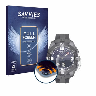 Savvies - Screenprotector voor Tissot T-Touch Connect Solar - Folie Beschermfolie transparant volledig dekking 4 Stuks