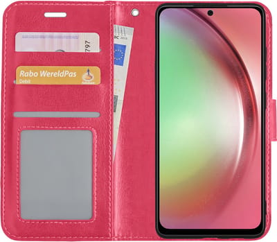 Hoesje - Met Pasjeshouder - Geschikt voor Samsung Galaxy A54 - Luxe Bookcase Portemonee - Flip Case - Kunstleer Book Case - Flipcase - Book Cover - Walletcase - Portemonneehoes - Donkerroze