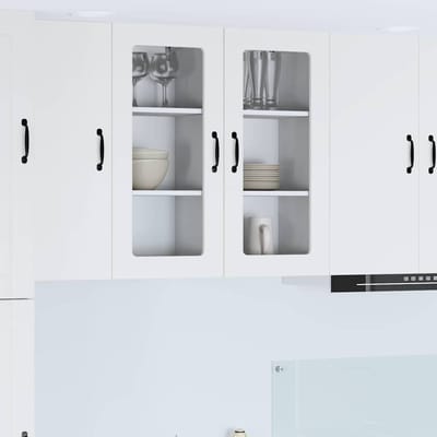 vidaXL - Wandglas - Kasten - PORTO - Wit - 40 - x - 31 - x - 80 - cm - Bewerkt - hout