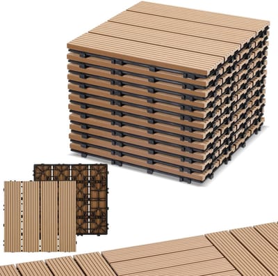 WPC Terrastegels - Balkontegels Tuintegels - Buitenruimte Verfraaien - Kliksysteem Drainage - 30 x 30 cm - Teak