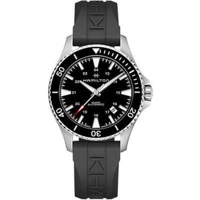 Hamilton Khaki Navy Serie Automatisch Mechanisch Uurwerk 100 Meter Waterbestendig Horloge 40 Mm Zwarte Wijzerplaat Roestvrijstalen Kast Rubberen Band H82335331 Regular Watch Box black