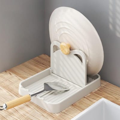 1pc Plastique Cuisine Forme De Vague Casserole Couvercle Couvercle Coquille Support Supports Louche Cuillère Support De Rangement Cuisine Outils De Cuisson blanc