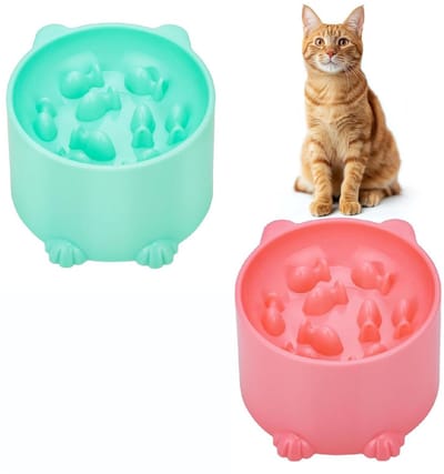 GELLDG 2 Booster-voerbakken - Neksteun - Anti-slikfunctie voerbak voor katten - Plastic voerbak - Geschikt voor alle huisdieren - Roze en groen