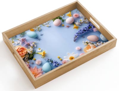 Dienblad hout 40x30 cm - Schootdienblad - Bloemen - Pastelkleuren - Paaseieren - Borrelplank rechthoek - Plateau dienbladen