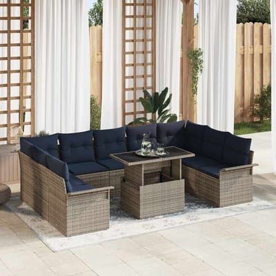 vidaXL - Tuinbank - Set - 10 - st - Grijs - Poly - Riet