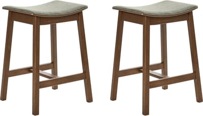 DIXON - Barkruk set van 2 - Donkerbruin/Groen - Rubberhout