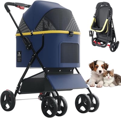 Huisdier Wandelwagen - Dierenbuggy - Comfortabel Reizen - Lichtgewicht Opvouwbaar - Tot 15 kg - Blauw