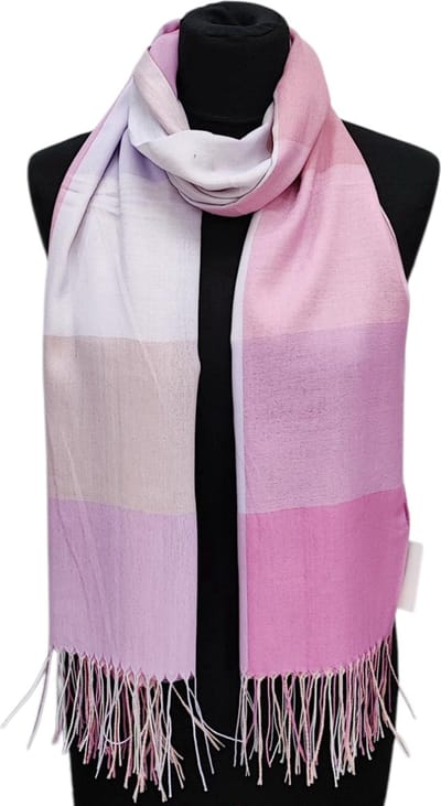 Lange Dunne Sjaal - Geblokt - Roze/Lila - 190 x 70 cm (223)