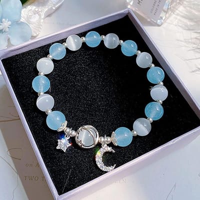 Blauw Paarse Steen Armband Voor Vrouwen Meisjes Glanzende Kristallen Armbanden Maan Ster Hanger Armbanden Polsband Sieraden blauw