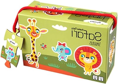 Puzzel Doos - Legpuzzels Safari - Leren Spelen - 3 Dieren Puzzels - 18 x 12 x 7 cm - Multicolor