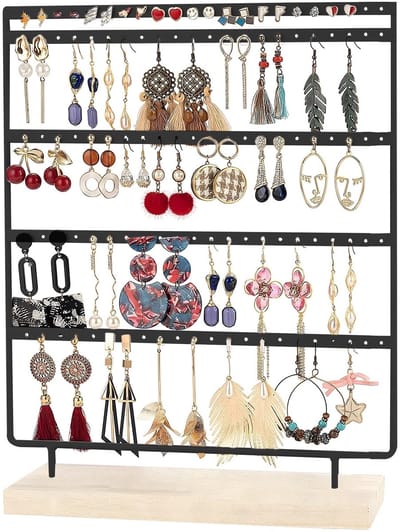 Dailygoods- Oorbel Opbergstandaard 110 Plaatsen - Houten Basis - Sieradenhouder - Display Houder - Ringstandaard - Kettingstandaard - Armbandstandaard - Sieradenstandaard