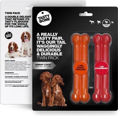 TastyBone - Toy - Twinpack Sunday Lunch - Roast Chicken & Strawberry - Hond - Kauwspeelgoed - Vegan - Kluif - Nylabone