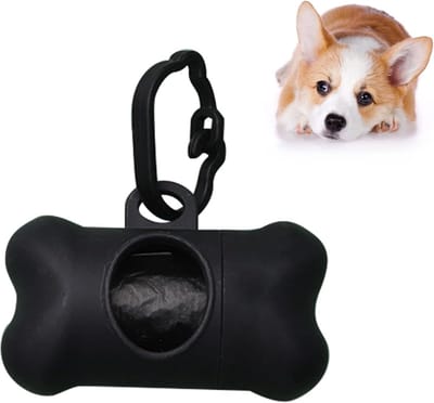 Hondenpoepzakjeshouder met riemclip, inclusief 1 rol hondenpoepzakjes, zwart (8*5*5cm)
