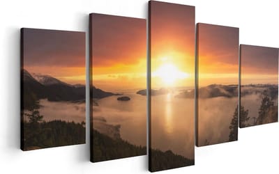 Artaza Canvas Schilderij Vijfluik Zonsondergang In De Bergen Met Wolken - 100x50 - Foto Op Canvas - Canvas Print