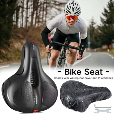 Dailygoods - SUQ Fietszadel, oversized fietszadel, zacht, ademend, schokabsorberend, geschikt voor MTB, straat, spinning, exercise en stadsfietsen, inclusief regenbescherming en gereedschap