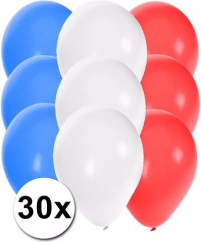30x stuks Ballonnen - in Franse kleuren - versiering - feestartikelen