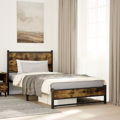 vidaXL - Bedframe - zonder - matras - metaal - gerookt - eikenkleurig - 107x203 - cm