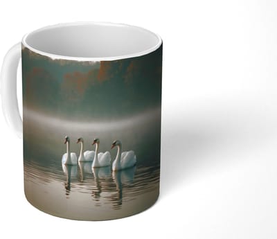 Mok - Koffiemok - Zwanen - Wit - Water - Mist - Mokken - 350 ML - Beker - Koffiemokken - Theemok