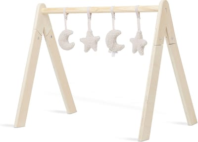 Jollein - Babygym Speeltjes - Baby Speelgoed Hangers - Hout & Polyester - Moon - Nougat