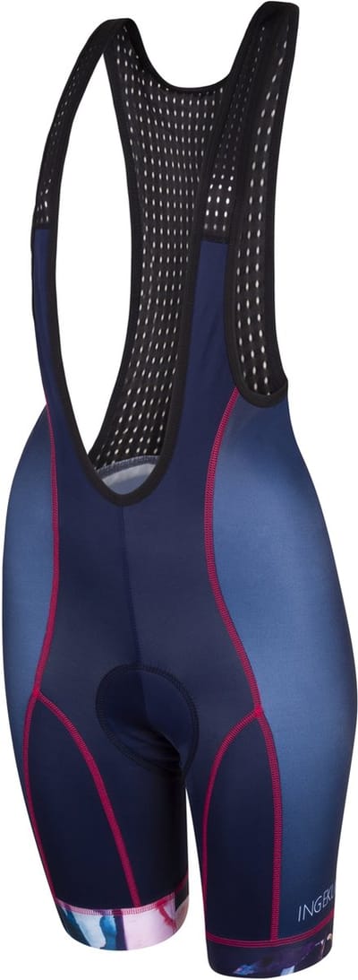 Blauwe fietsbroek dames met zeem en blauw-roze bloemenprint - Ingeklikt - 3XL (44-46)